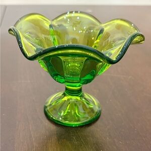 Viking Glass Epic Green Glass Mid-Century Candle Holder 3.5 Inches